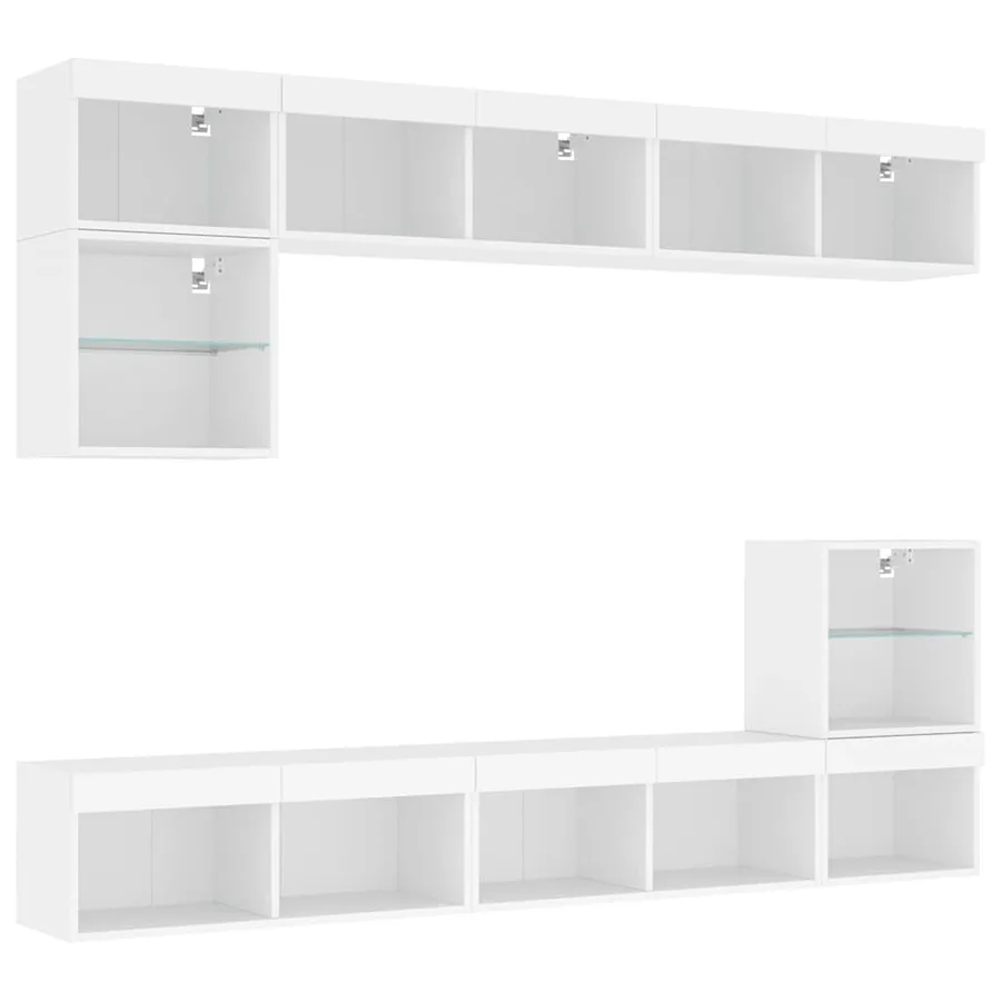 Unités murales TV avec LED 8 pcs blanc bois d'ingénierie - 3
