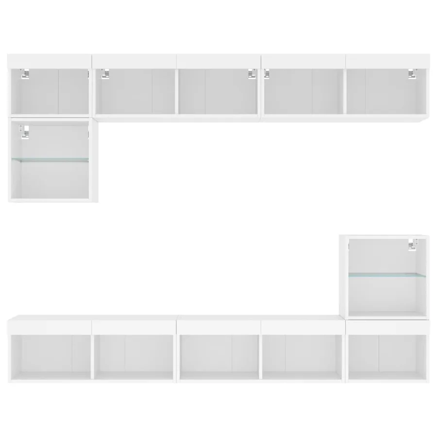 Unités murales TV avec LED 8 pcs blanc bois d'ingénierie - 6