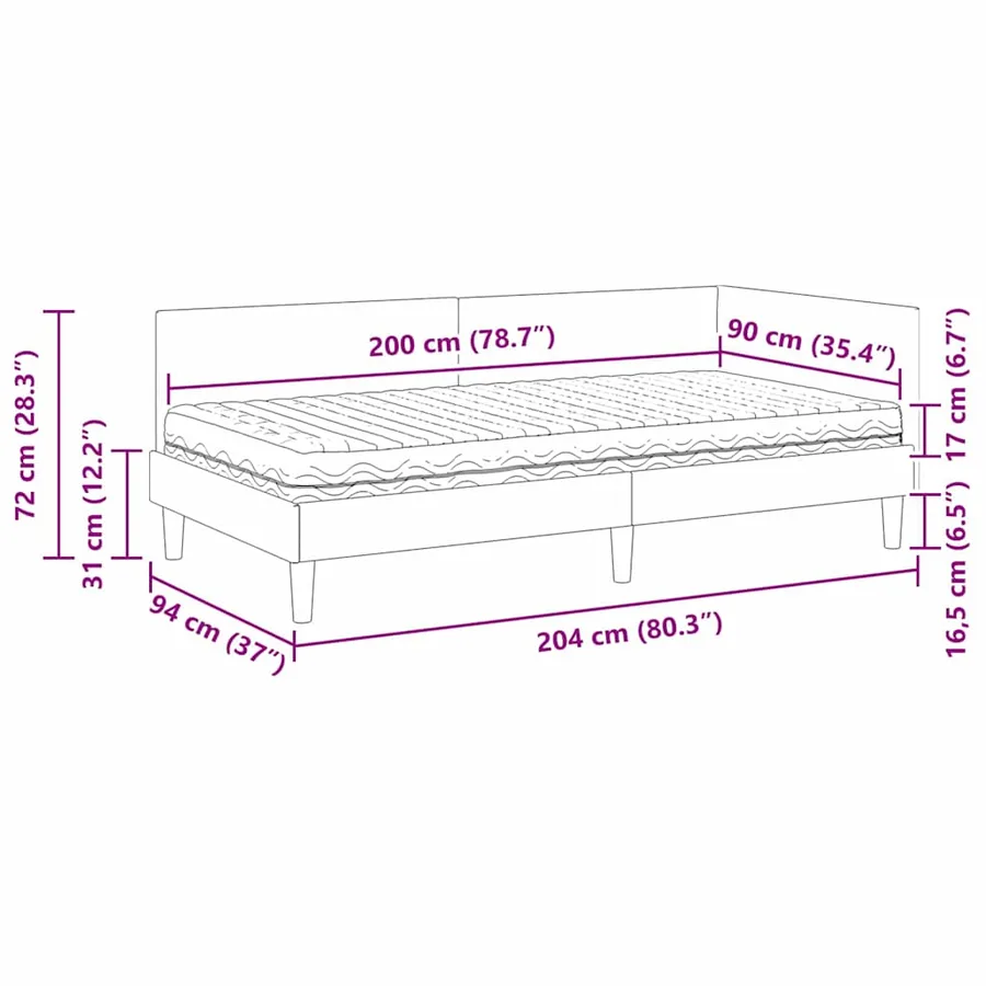 Cadre de lit d'angle avec matelas Autre 2 pcs Crème tissu - 14