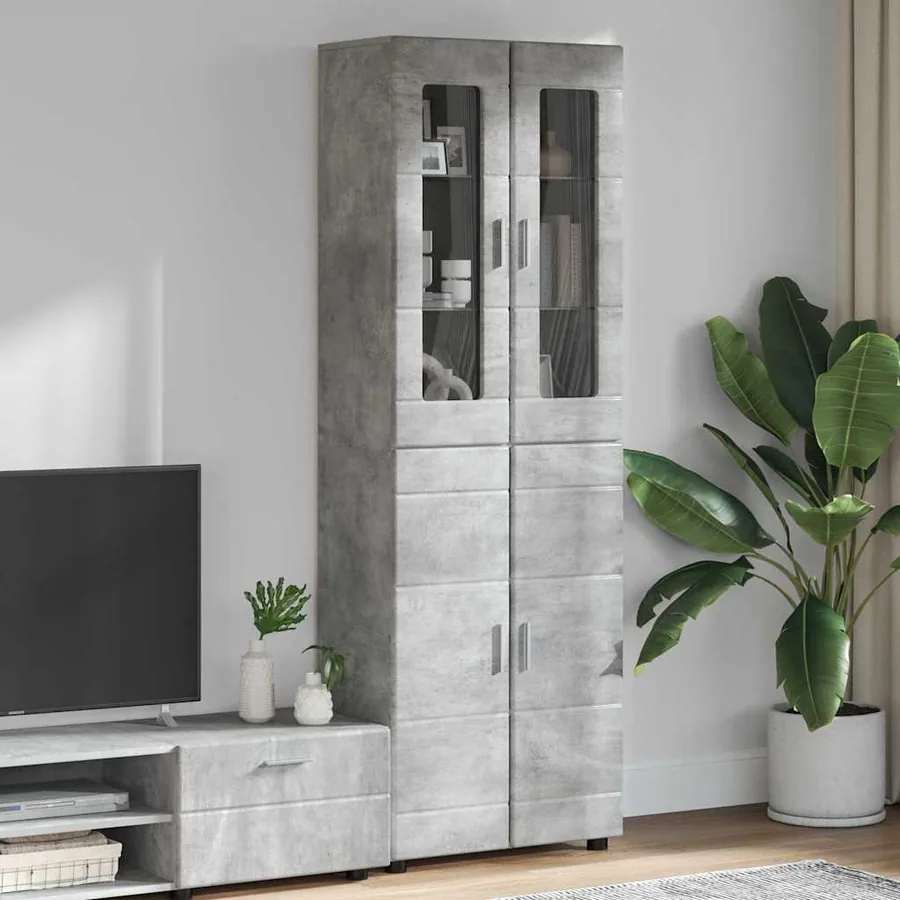 Haut Armoire avec étagère FLORIN Gris béton 60 x 35 x 182 cm