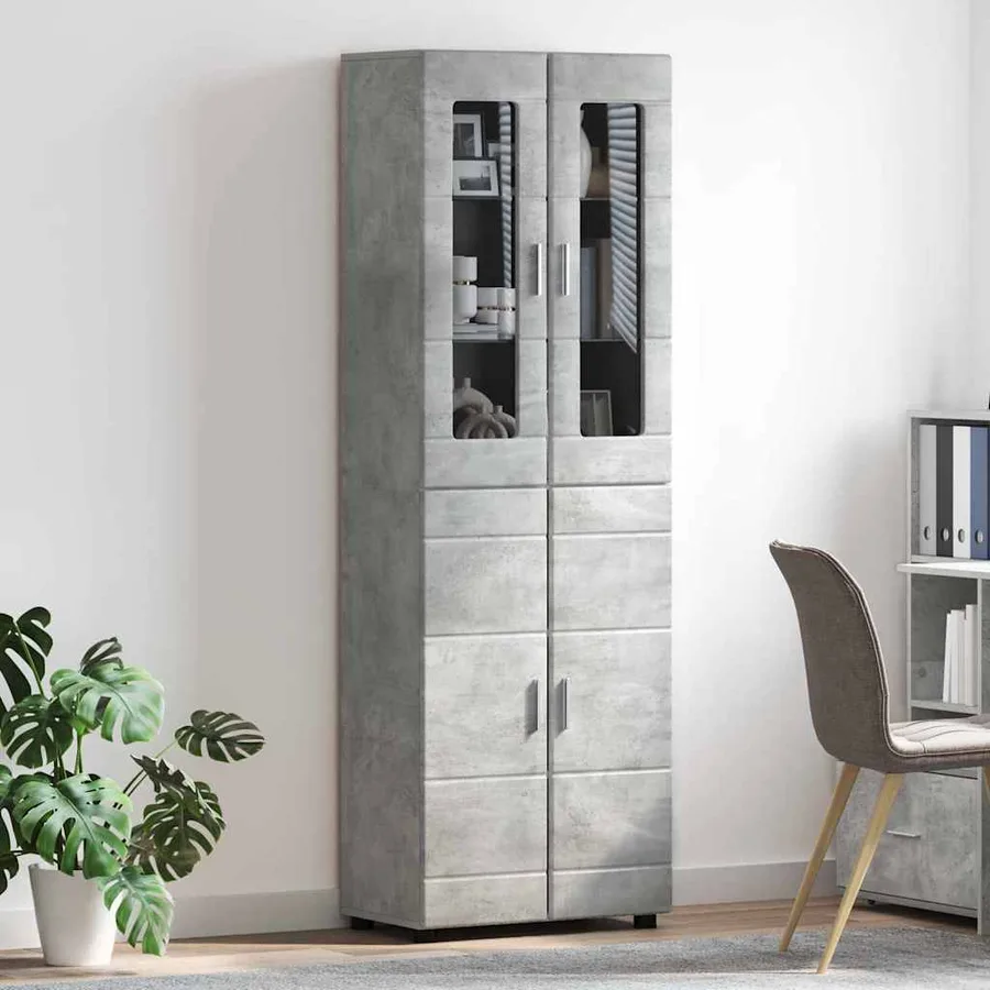Haut Armoire avec étagère FLORIN Gris béton 60 x 35 x 182 cm - 4