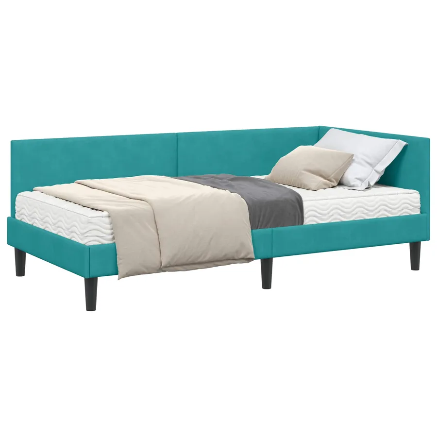 Cadre de lit d'angle avec matelas Autre 2 pcs Turquoise Velours - 2