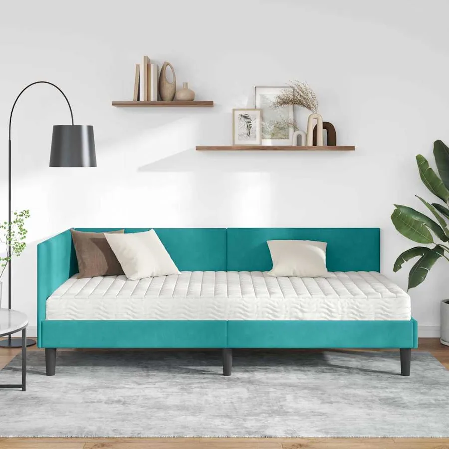Cadre de lit d'angle avec matelas Autre 2 pcs Turquoise Velours - 3