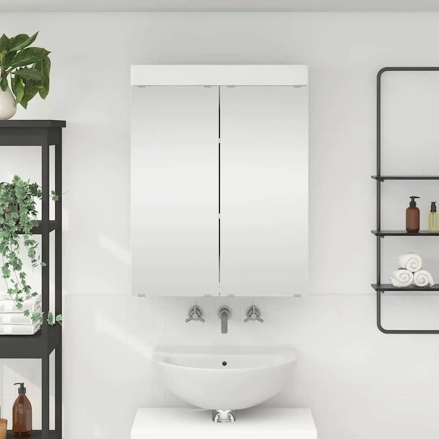 Amoire de salle de bain avec miroir avec étagère TULUM Blanc