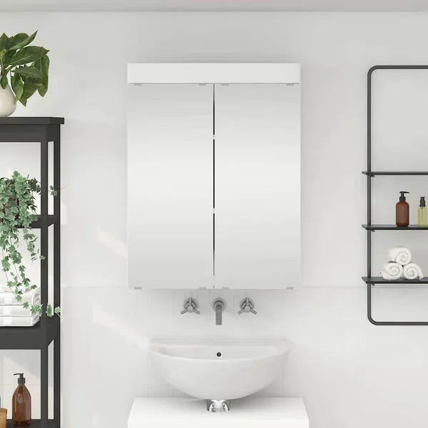Amoire de salle de bain avec miroir avec étagère TULUM Blanc