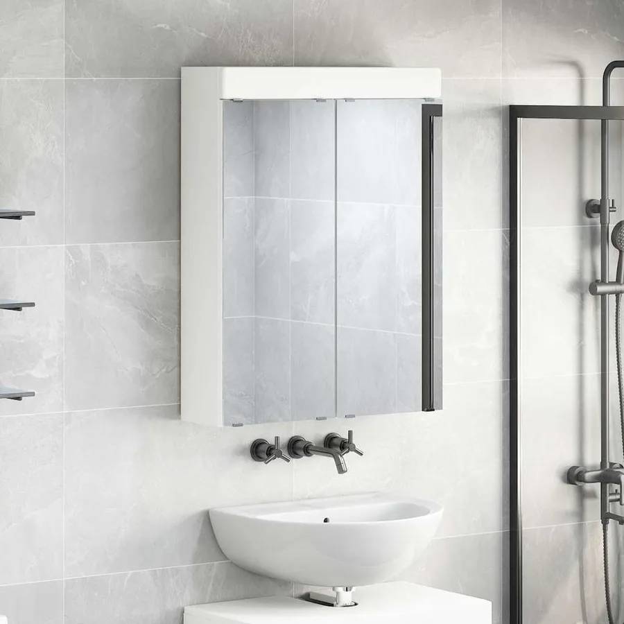 Amoire de salle de bain avec miroir avec étagère TULUM Blanc - 4