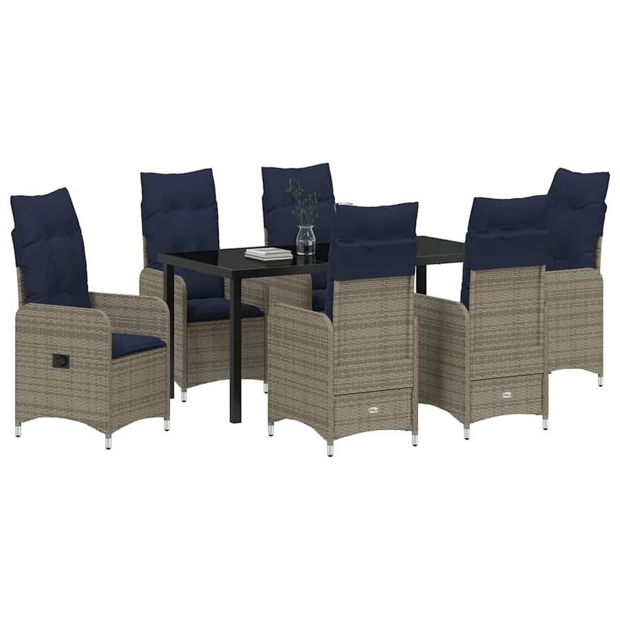 Ensemble table et chaises avec coussin 7 pcs Gris Rotin PE - 3