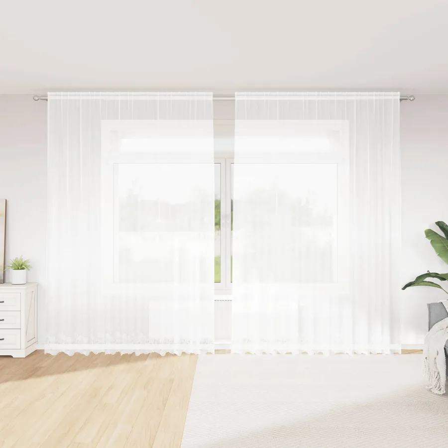 Rideau en Dentelle Floral Blanc 300 x 300 cm Polyester