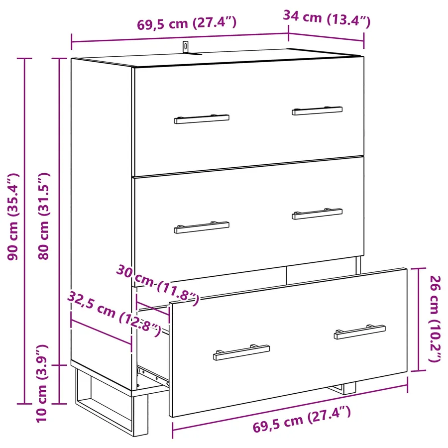 Buffet Chêne noir 69,5 x 34 x 90 cm Bois d'ingénierie et fer - 14