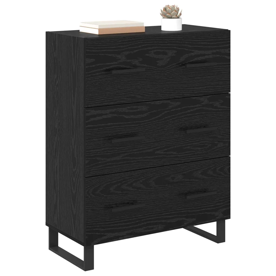 Buffet Chêne noir 69,5 x 34 x 90 cm Bois d'ingénierie et fer - 3