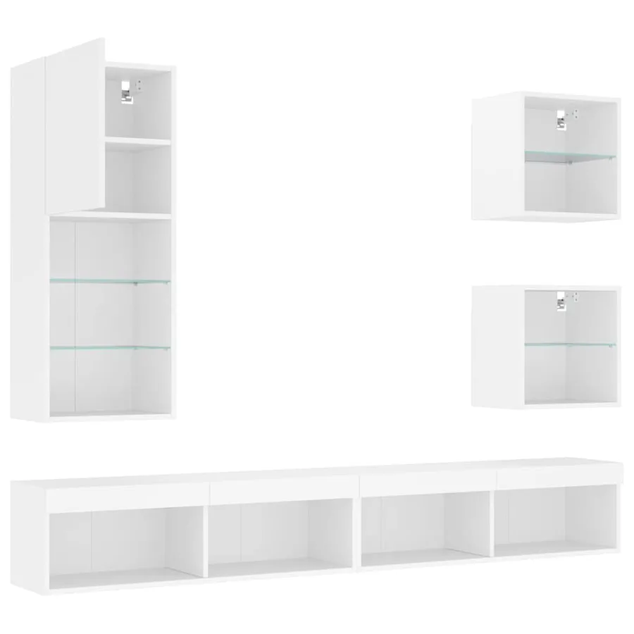 Unités murales TV avec LED 5 pcs blanc bois d'ingénierie - 6