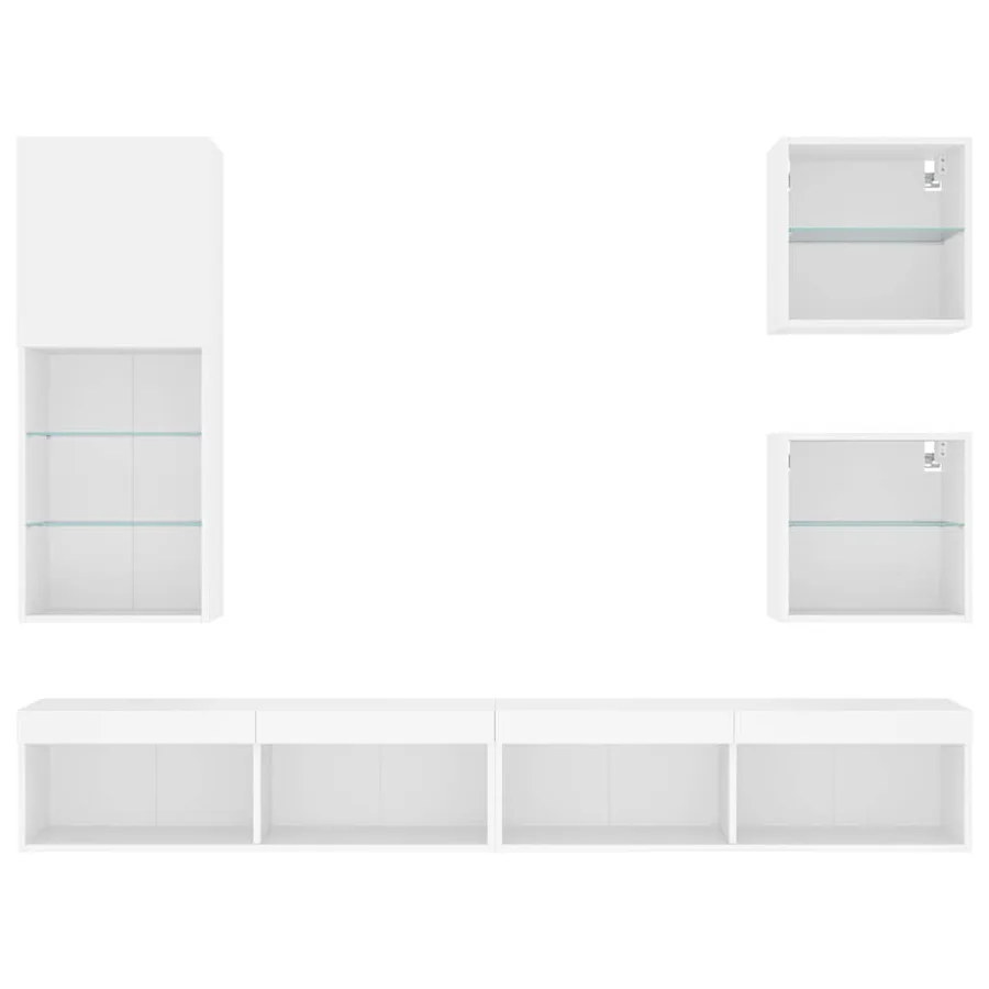 Unités murales TV avec LED 5 pcs blanc bois d'ingénierie - 7