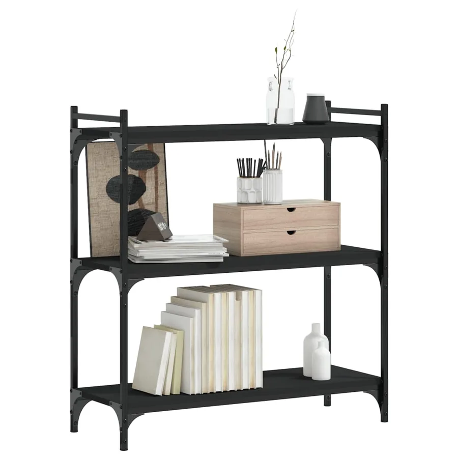 Bibliothèque à 3 niveaux noir 80x30x86 cm bois d'ingénierie - 3