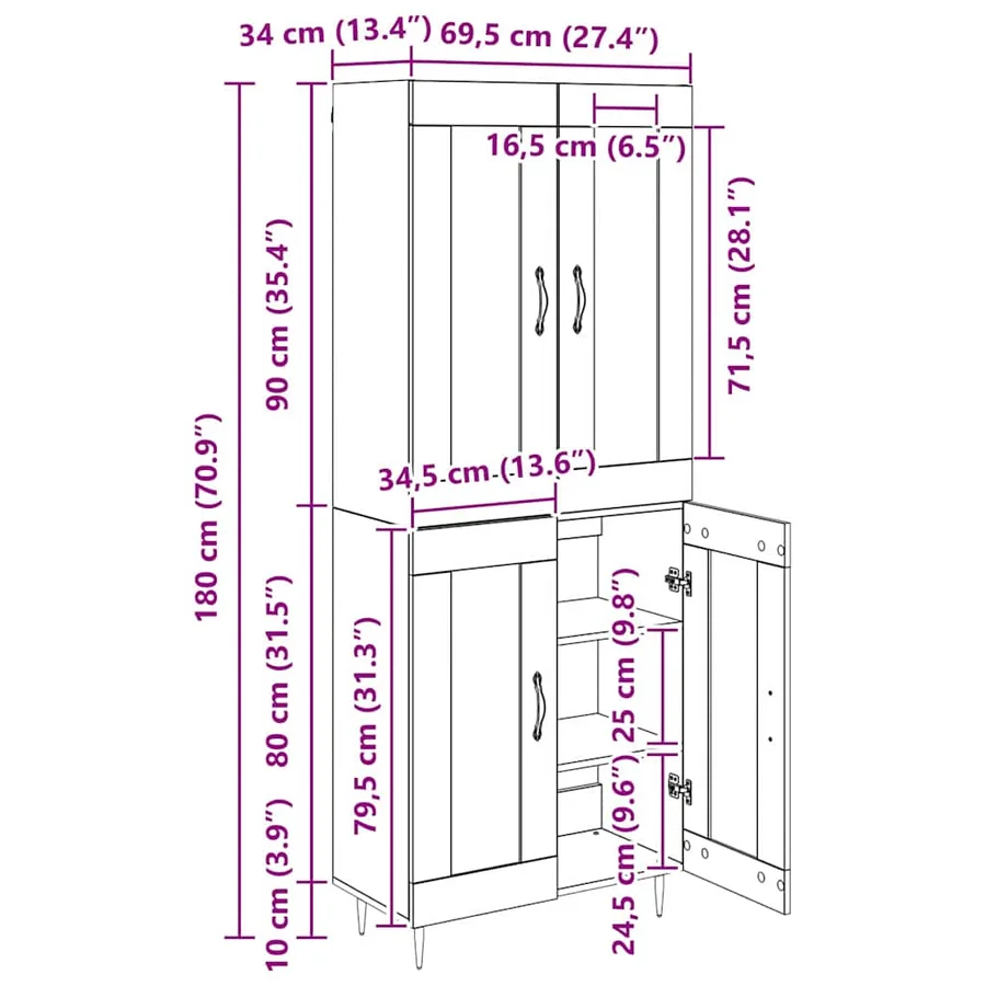 Haut Armoire Bois Ancien 69,5 x 34 x 90 cm Bois d'ingénierie - 13