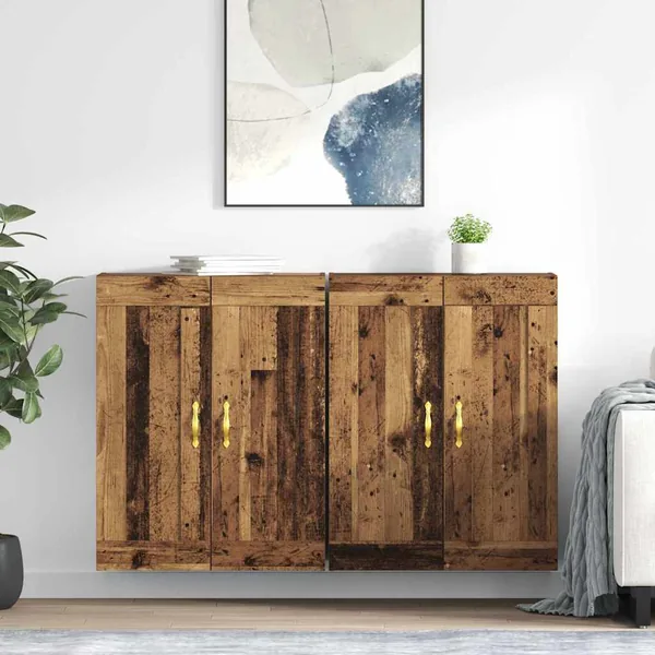 Meuble mural Montage mural 2 pcs Bois ancien 69,5 x 34 x 90 cm