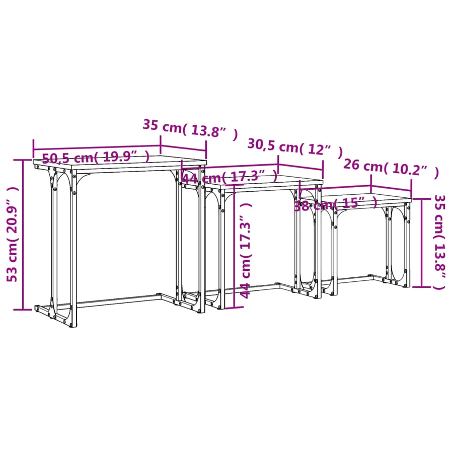 Tables basses gigognes 3 pcs chêne sonoma bois d'ingénierie - 9