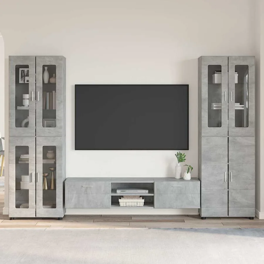Ensemble meuble TV FLORIN 3 pcs Gris béton Bois d'ingénierie
