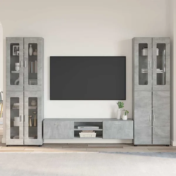 Ensemble meuble TV FLORIN 3 pcs Gris béton Bois d'ingénierie