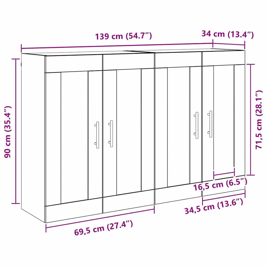 Meuble mural Montage mural 2 pcs Bois ancien 69,5 x 34 x 90 cm - 12