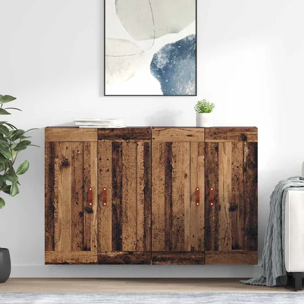 Meuble mural Montage mural 2 pcs Bois ancien 69,5 x 34 x 90 cm