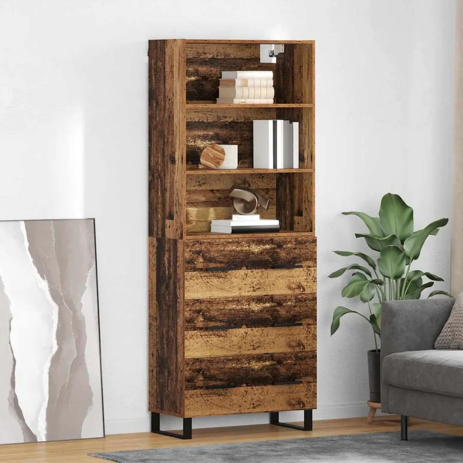 Haut Armoire avec tiroir 2 pcs Bois ancien Bois d'ingénierie