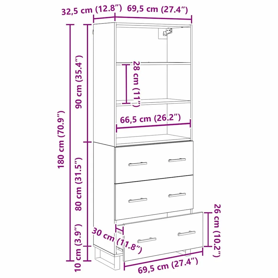 Haut Armoire avec tiroir 2 pcs Bois ancien Bois d'ingénierie - 14