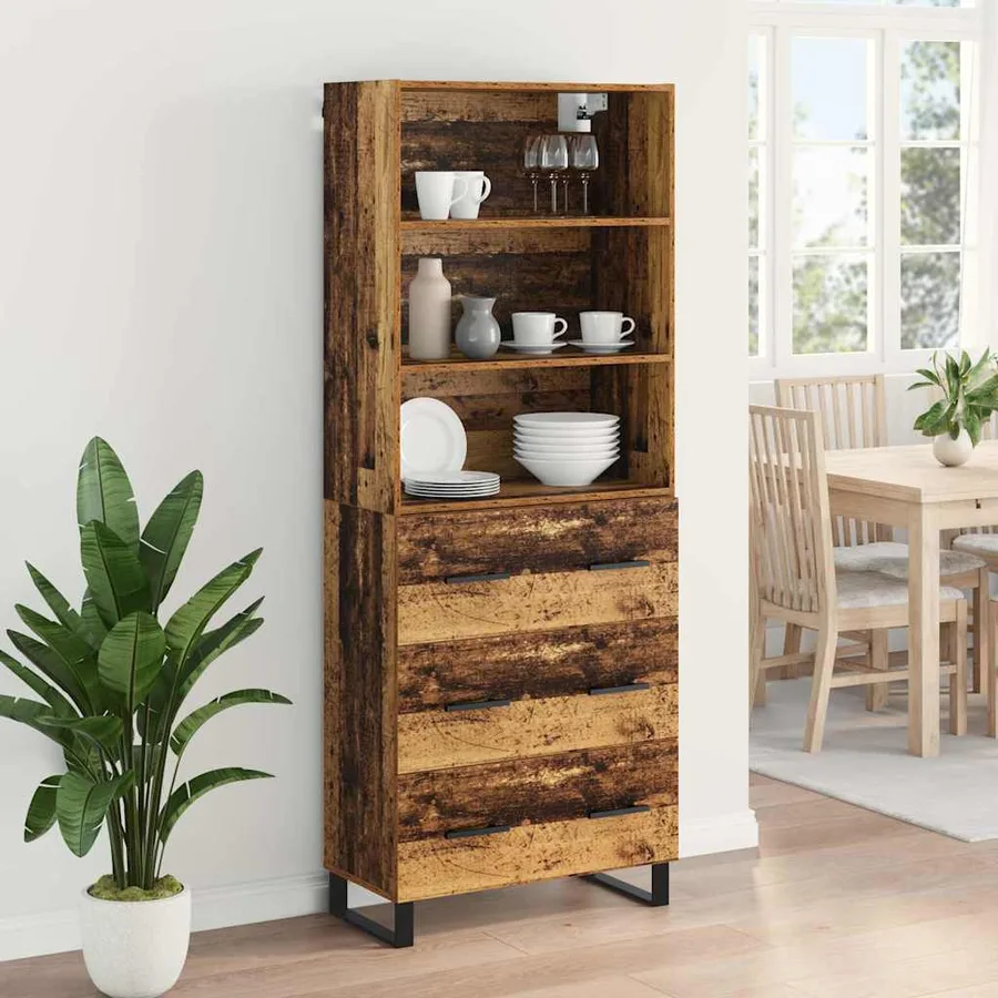 Haut Armoire avec tiroir 2 pcs Bois ancien Bois d'ingénierie - 4