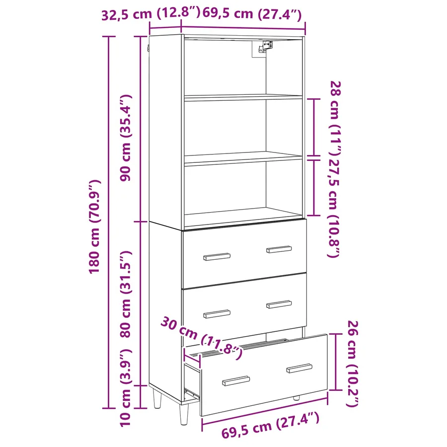 Haut Armoire Bois Ancien 69,5 x 32,5 x 180 cm Bois d'ingénierie - 13