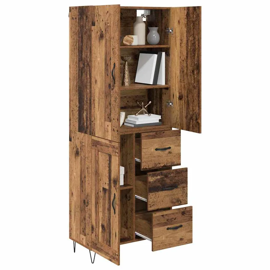 Haut Armoire avec tiroir 2 pcs Bois ancien Bois d'ingénierie - 3