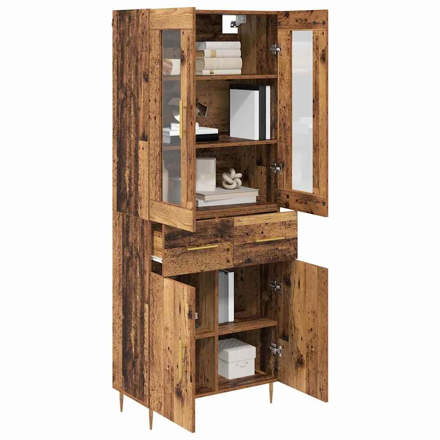 Haut Armoire avec tiroir 2 pcs Bois ancien Bois d'ingénierie - 3
