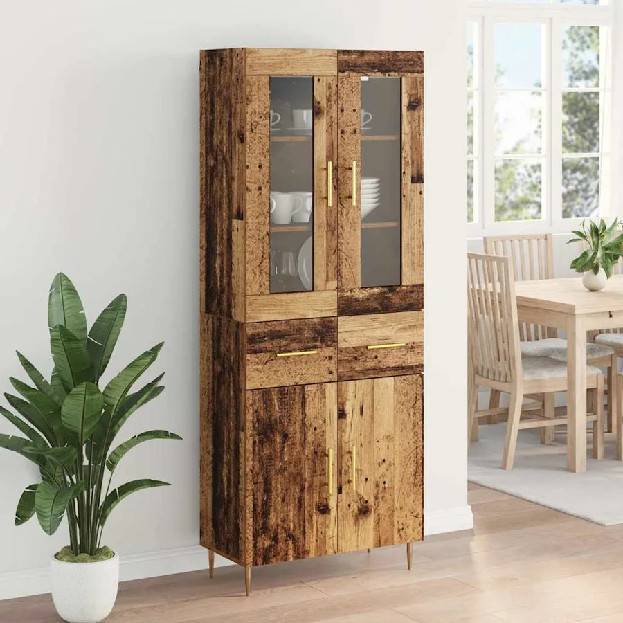 Haut Armoire avec tiroir 2 pcs Bois ancien Bois d'ingénierie - 4