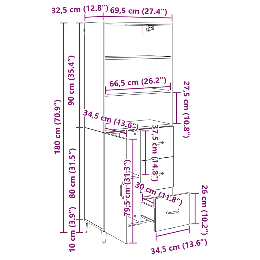 Haut Armoire Bois Ancien 69,5 x 34 x 180 cm Bois d'ingénierie - 15