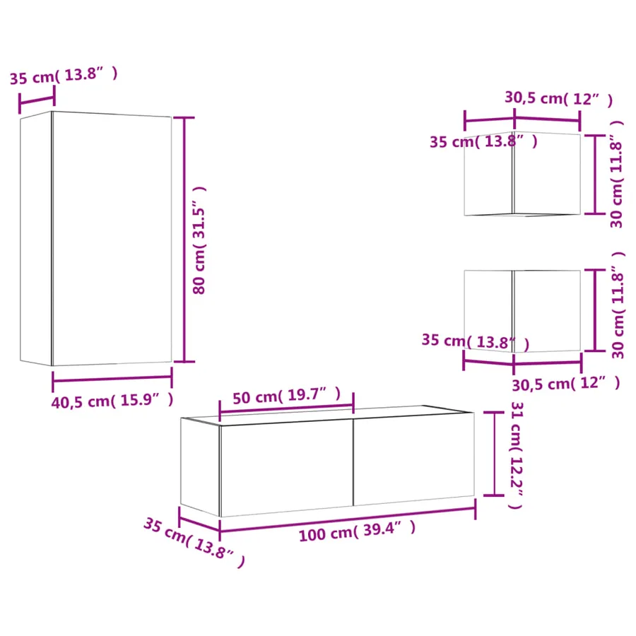 Meuble TV muraux 4 pcs avec lumières LED blanc - 17