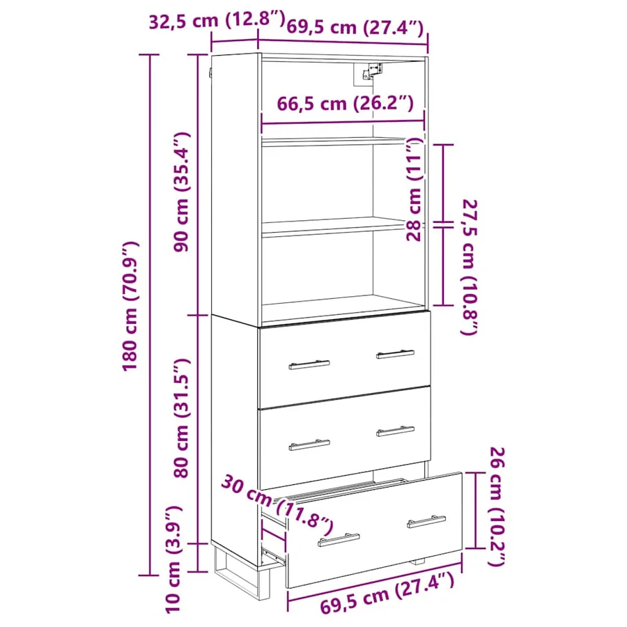 Haut Armoire 2 pcs Chêne artisanal 69,5 x 34 x 180 cm - 14