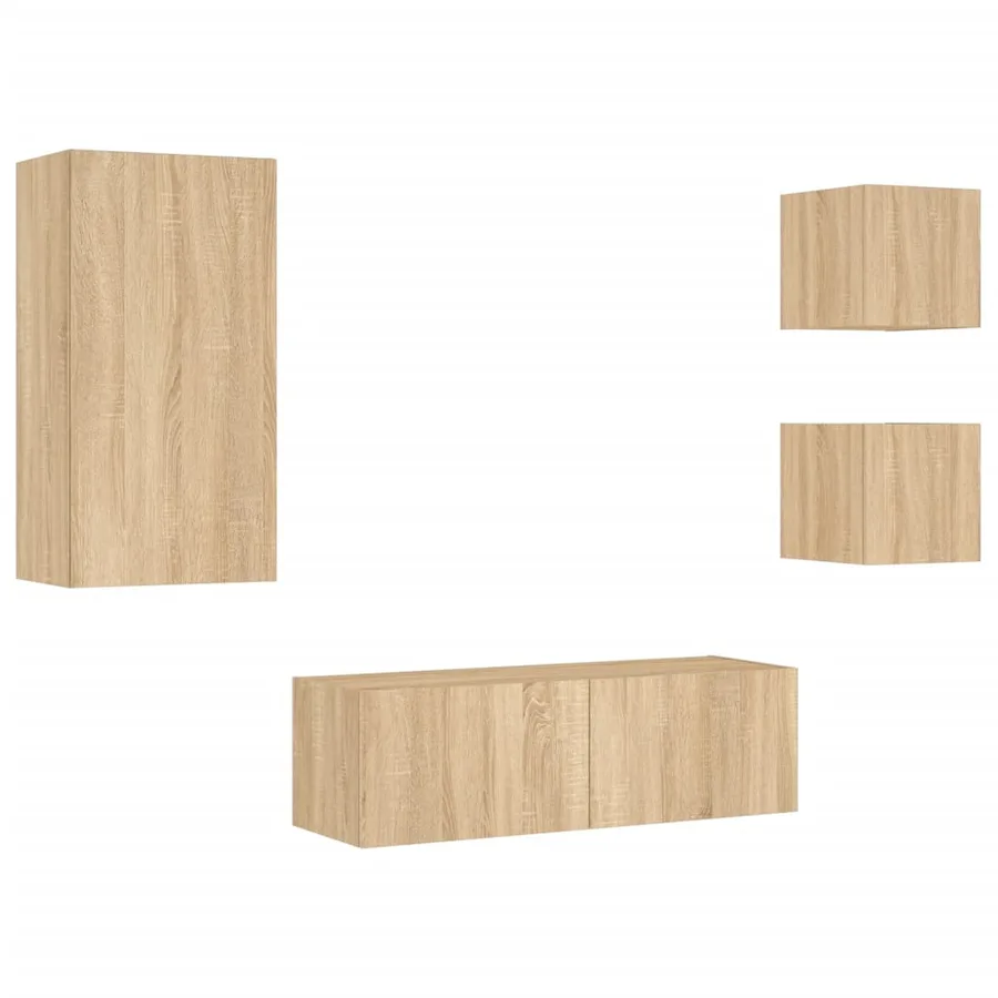 Meuble TV muraux 4 pcs avec lumières LED chêne sonoma - 3