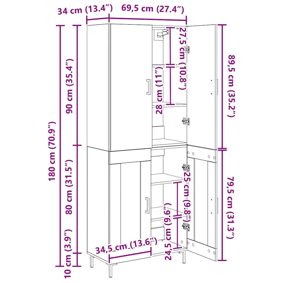 Haut Armoire Chêne noir 69,5 x 34 x 180 cm Bois d'ingénierie - 13