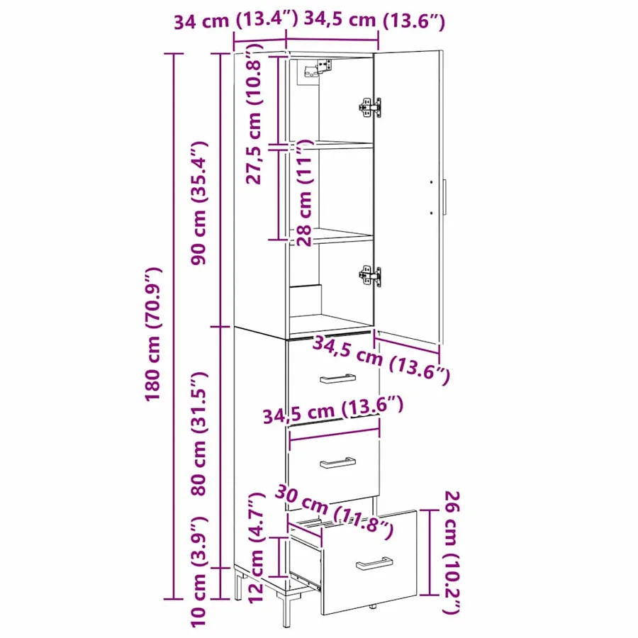 Haut Armoire Chêne noir 34,5 x 34 x 180 cm Bois d'ingénierie - 14