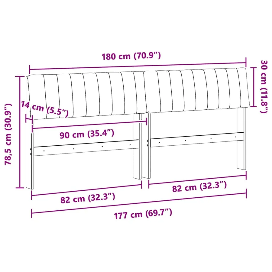 Tête de lit capitonnée Noir 180 cm Pin massif - 11