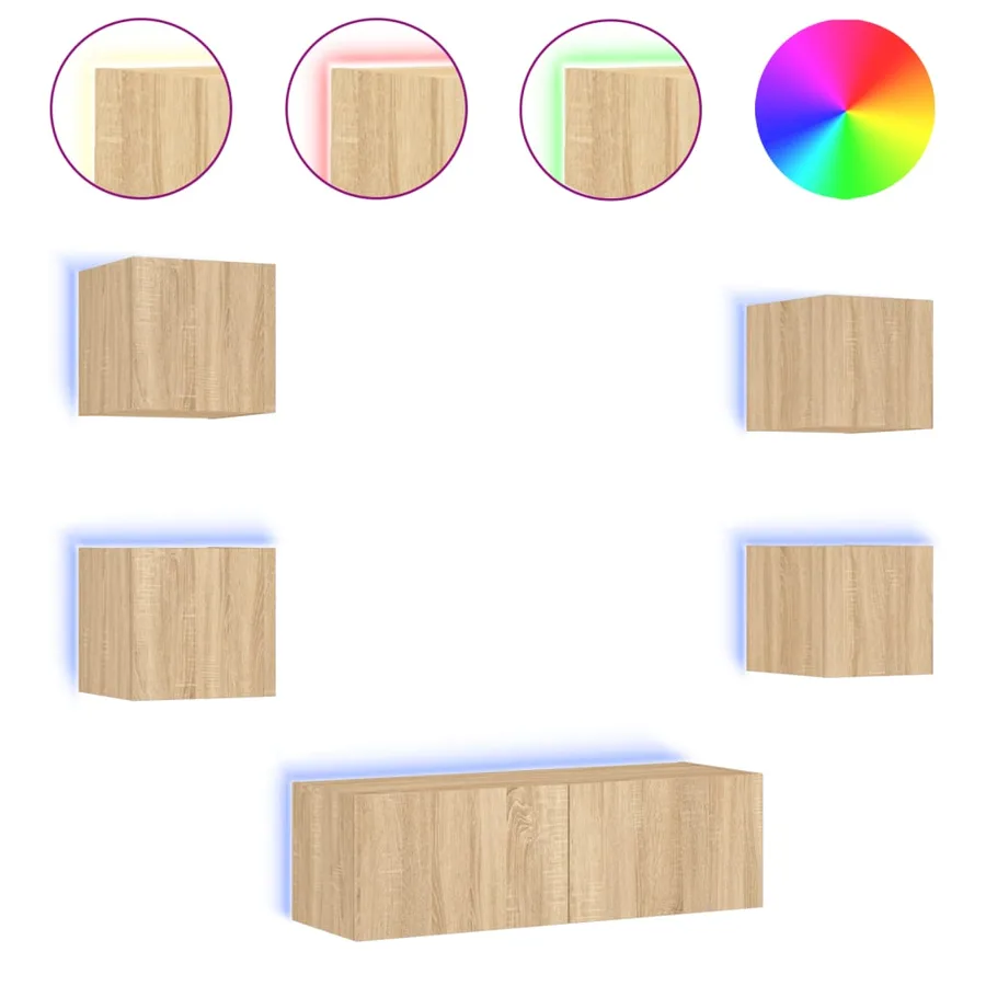 Meuble TV muraux 5 pcs avec lumières LED chêne sonoma - 2