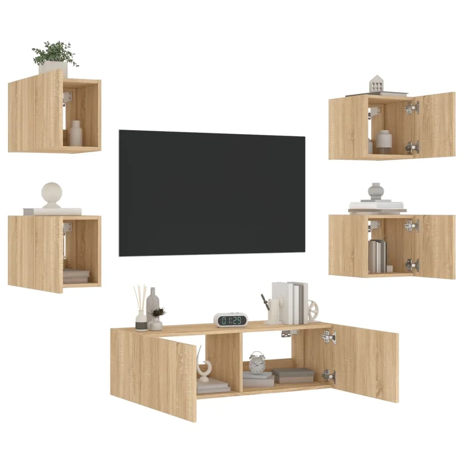 Meuble TV muraux 5 pcs avec lumières LED chêne sonoma - 5