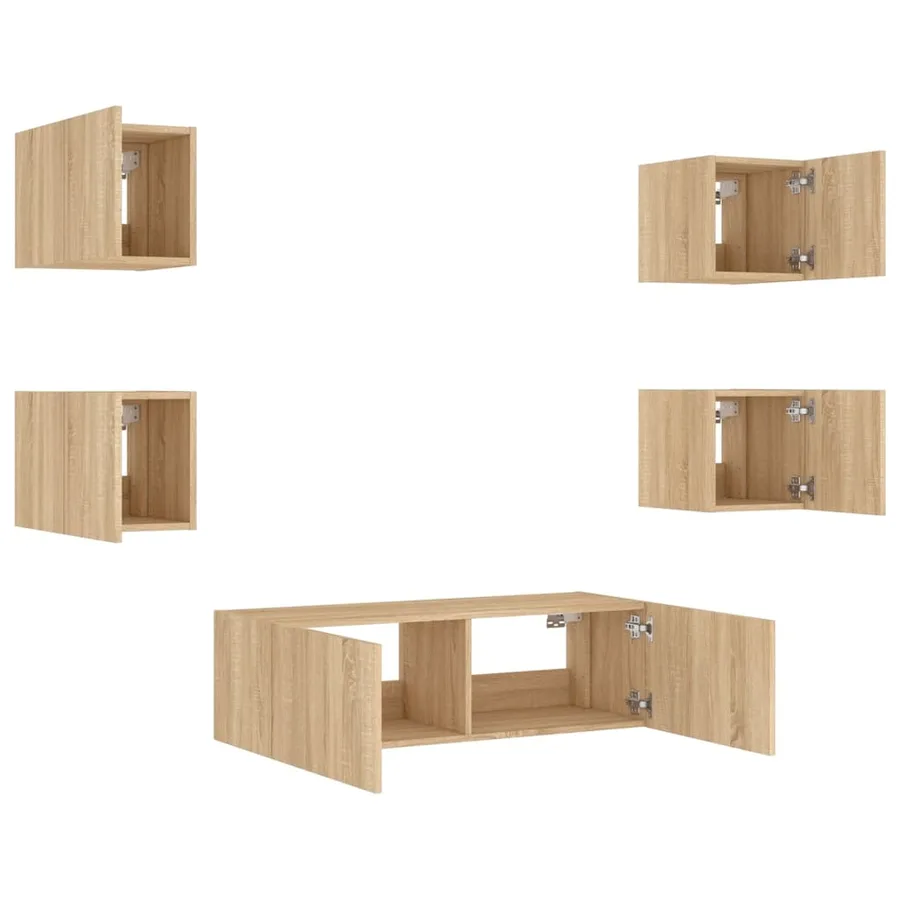 Meuble TV muraux 5 pcs avec lumières LED chêne sonoma - 6