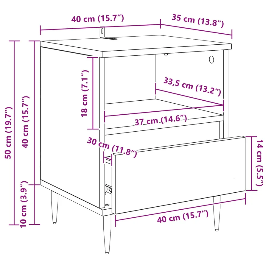 Cabinet de chevet avec tiroir 2 pcs Chêne noir 40 x 35 x 50 cm - 14