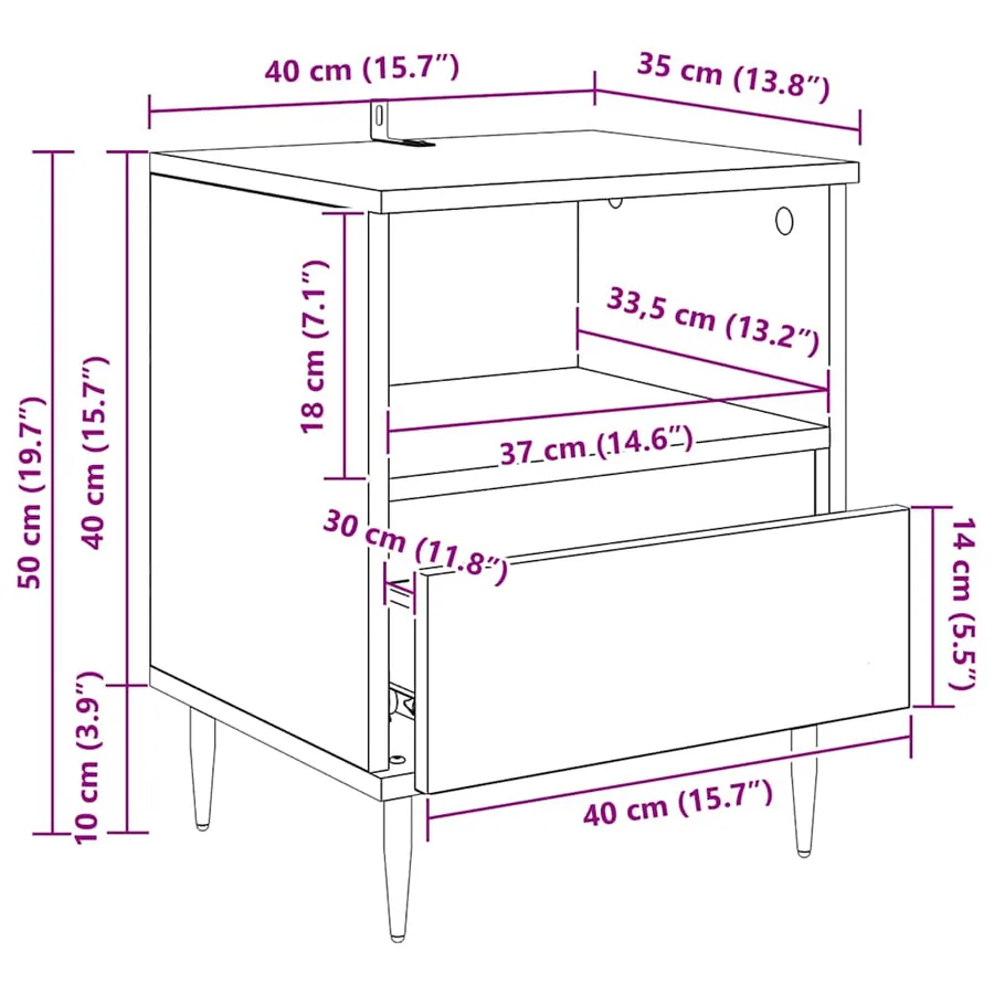 Cabinet de chevet avec tiroir 2 pcs Chêne noir 40 x 35 x 50 cm - 15