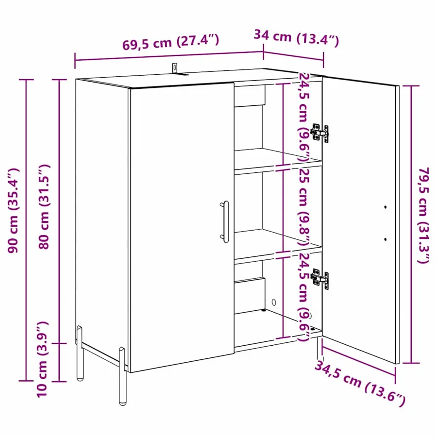 Buffet Chêne artisanal 69,5 x 34 x 90 cm Bois d'ingénierie - 16