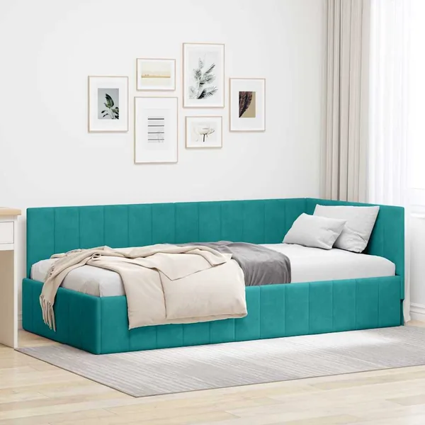 Cadre de lit d'angle Turquoise 90 cm x 200 cm Velours