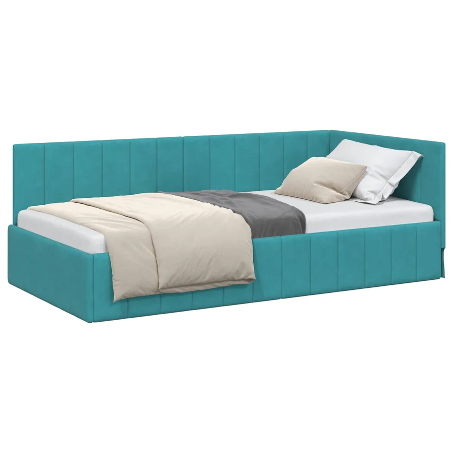 Cadre de lit d'angle Turquoise 90 cm x 200 cm Velours - 2