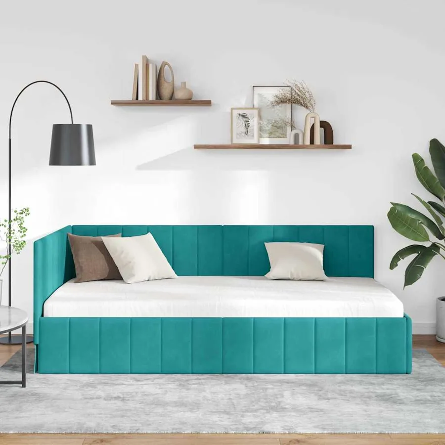 Cadre de lit d'angle Turquoise 90 cm x 200 cm Velours - 3