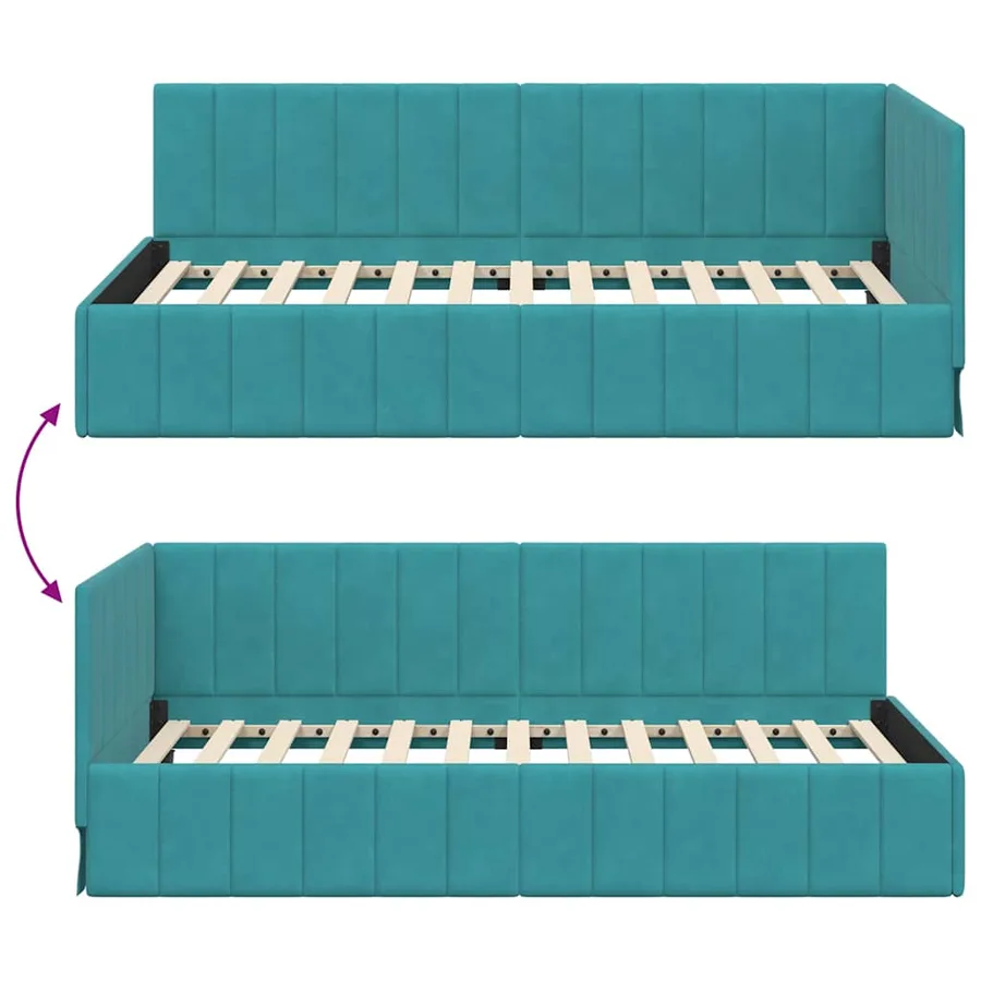 Cadre de lit d'angle Turquoise 90 cm x 200 cm Velours - 9