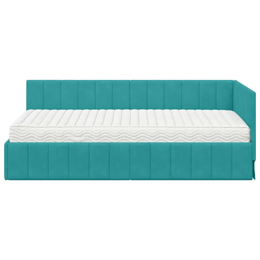 Cadre de lit d'angle avec matelas 2 pcs Turquoise Velours - 5