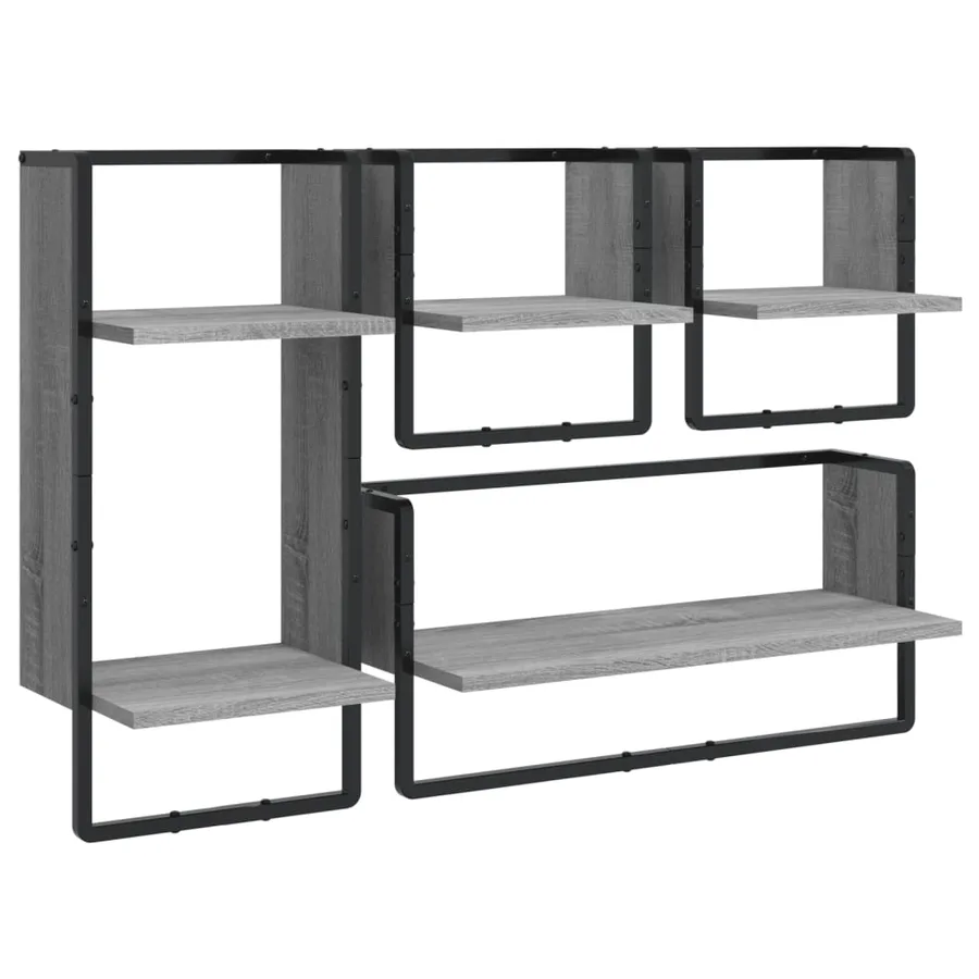 Ensemble d'étagères murales avec barres 4 pcs sonoma gris - 2